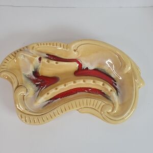 California ceramic ashtray L6 made in U.S.A. tan with red 13" X 7"_